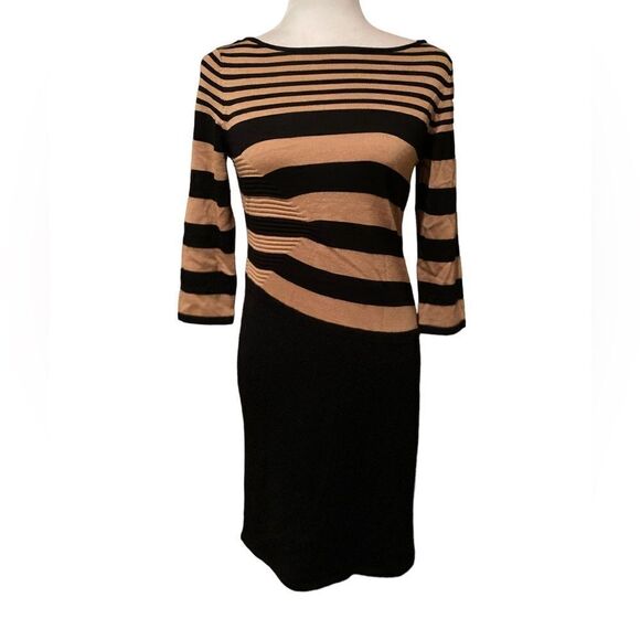 Ann Taylor Black & Tan Sweater Dress Size Medium Petite - Picture 1 of 11